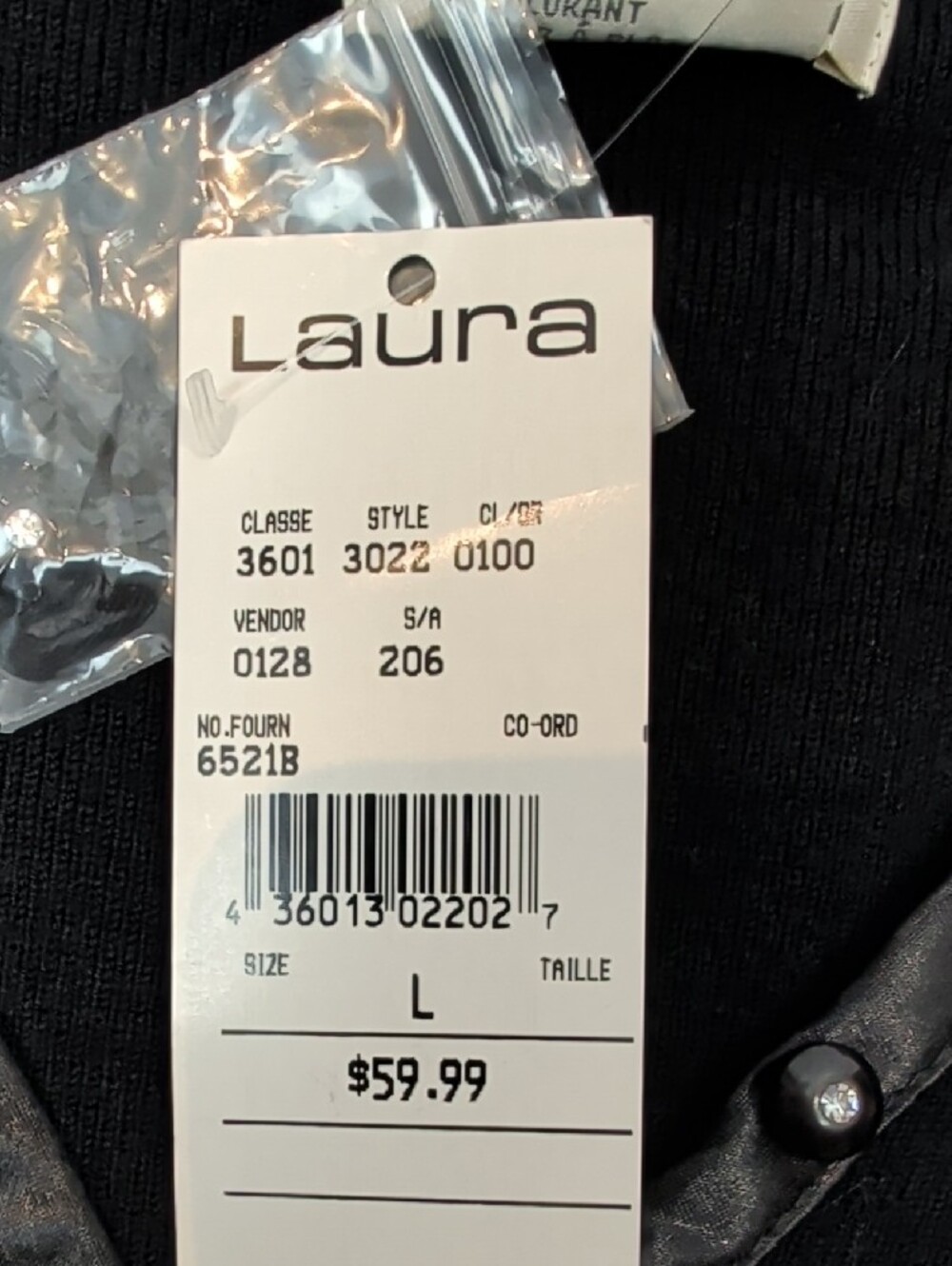 Laura Black Satin Trim Rhinestone Button Knit Sweater Large NWT - Picture 4 of 15